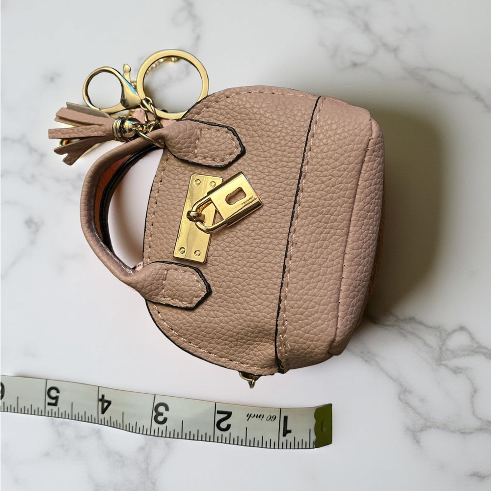 Elegant Tan Mini Bag with Patterned Strap - Picture 3 of 5